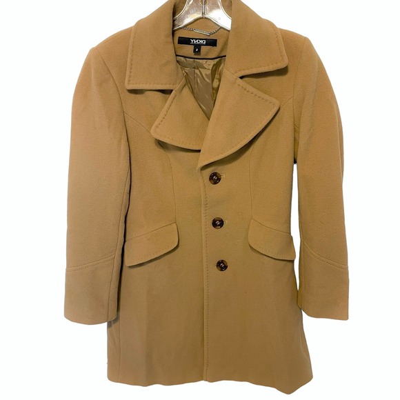 Dkny Jackets & Blazers - DKNY Wool Blend Coat Womens Size 6 Camel Brown Single Breasted Peacoat